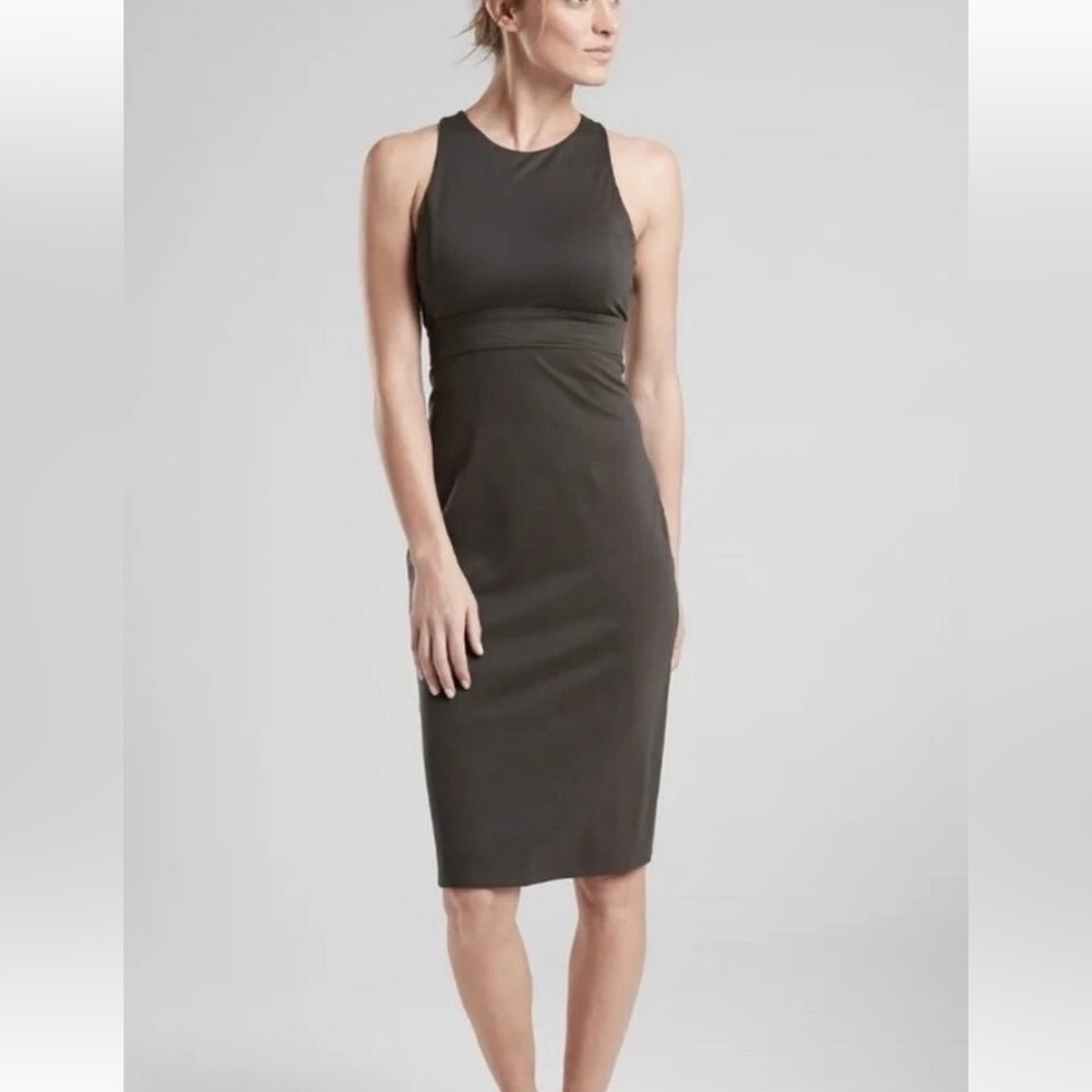 Athleta - Deep Breath Sheath Travel Dress, Olive, L - Picture 3 of 9